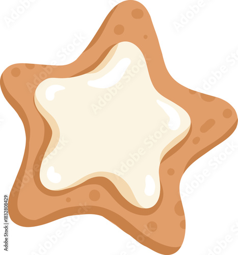 Vector icon of Christmas gingerbread in cartoon flat mode. Holiday cookies - christmas tree, gingerbread man, star, house, heart isolated on white background