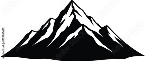 Black and white silhouette graphic of a sharp, jagged mountain peak