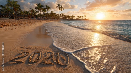 Fototapeta Naklejka Na Ścianę i Meble -  A beach with a number written in the sand