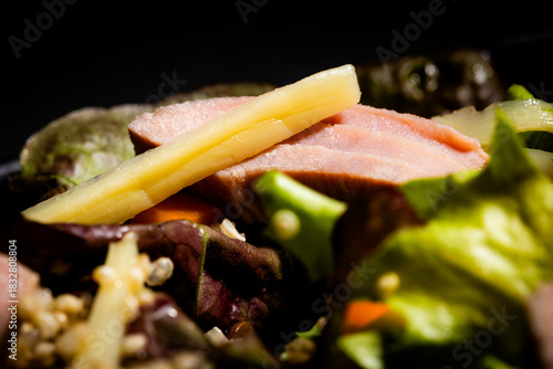 Bowl of salad with tuna steak