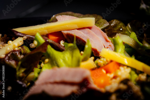 Bowl of salad with tuna steak