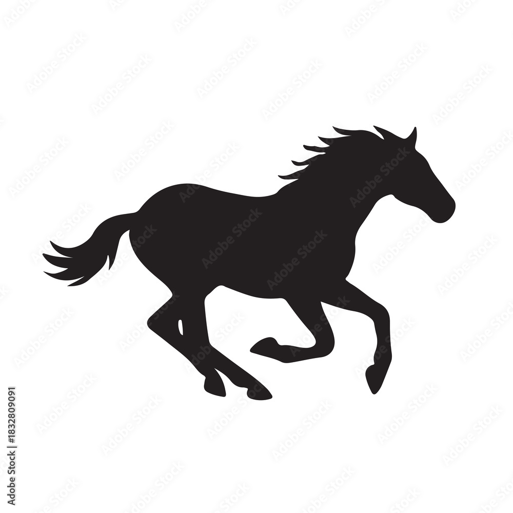 Obraz premium Black Silhouette of a Running Horse white background