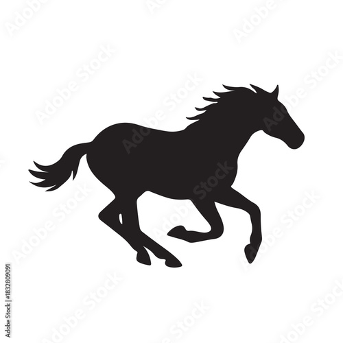 Black Silhouette of a Running Horse white background