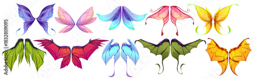 Wings of fairy, dragon or butterflies isolated set