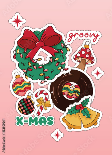 Retro Groovy Christmas Clutter Stickers Poster Greeting Card