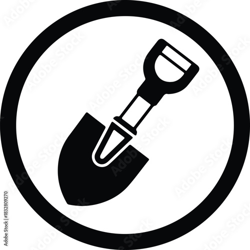 Silhouette shovel in circle garden work tool vector Illustrator