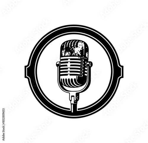 Vintage microphone emblem perfect for podcasting or classic radio shows