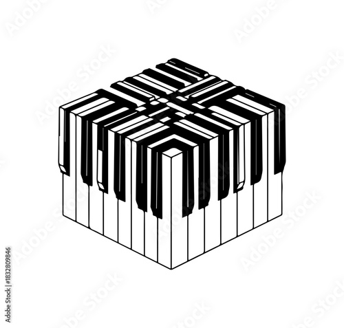 Unique piano keys cube design for creative music projects and promotion