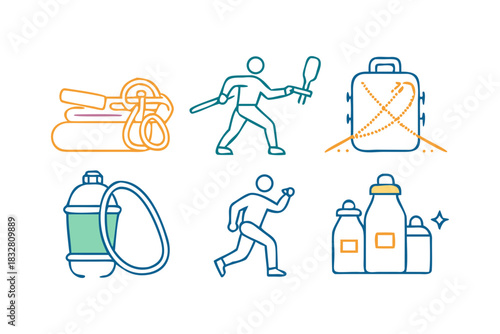 Fitness and sports icons with neon outline style