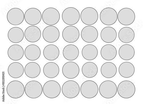 Abstract pattern of light gray circles with fuzzy edges arranged in rows and columns on a black background simple geometric design