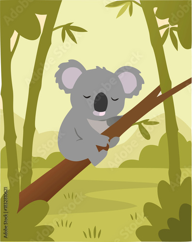 Canvas Print Calm koala relaxing on a tree branch  vector style illustration for book cover