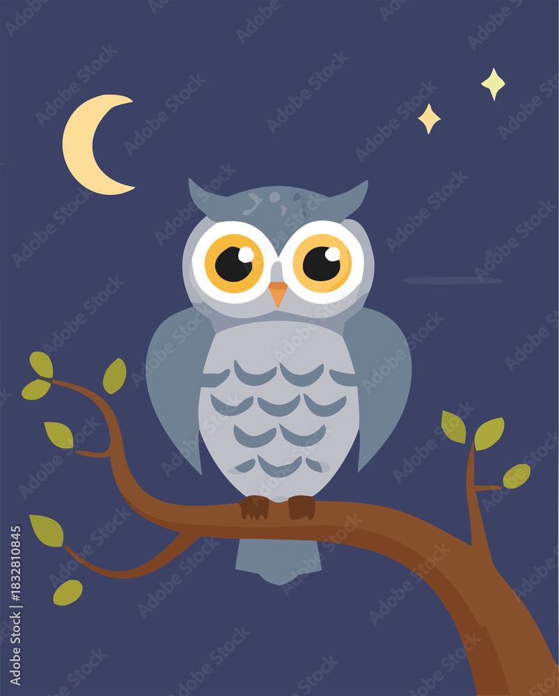 Obraz premium Owl vector-style illustration at night for book cover