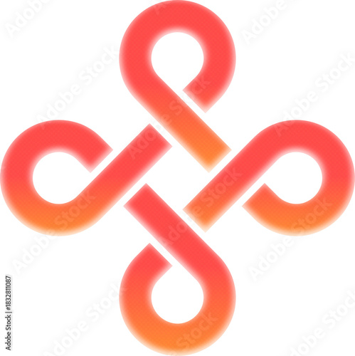 Red neon gradient mystic knot symbol of luck