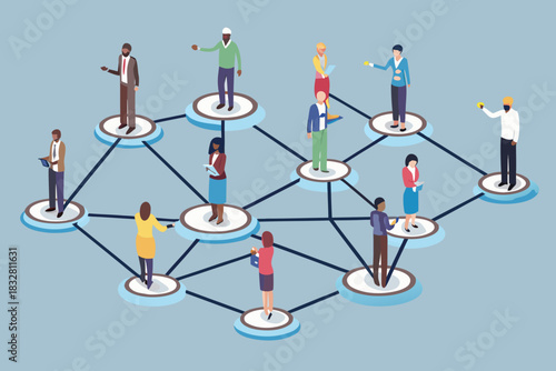 Diverse team network connecting people in business and technology concept
