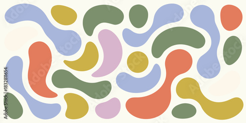 Abstract organic shapes pattern in pastel colors on off white background