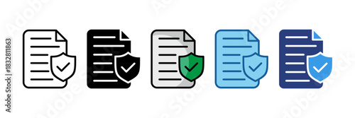 Shield Document  Icon Set Multiple Style Collection