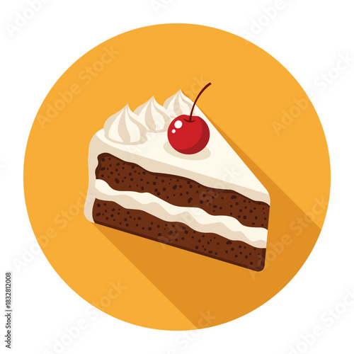 Delicious Cake Slice with Cherry Chocolate Layers Creamy Frosting Sweet Treat Dessert Icon Bakery Delight Food