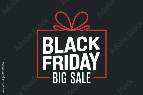 Black friday big sale graphic with gift box outline and red bow