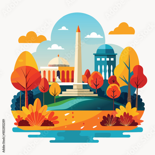 Autumn city landscape in a simple vector illustration