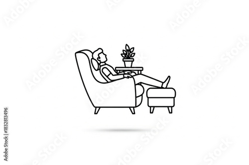  Peaceful Recline in Cozy Armchair Line Art