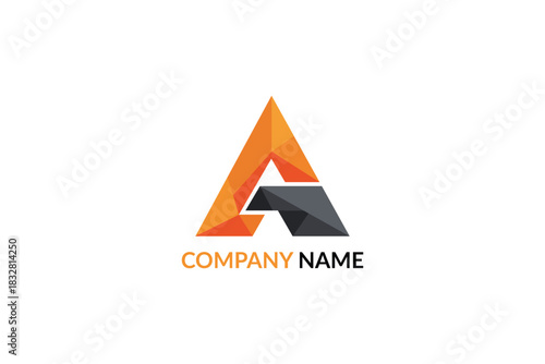 Abstract letter a logo design with orange and gray polygon shape