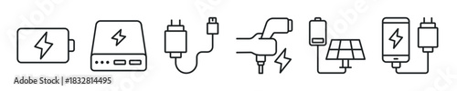 Charging thin line icon set. Web minimal editable stroke icons