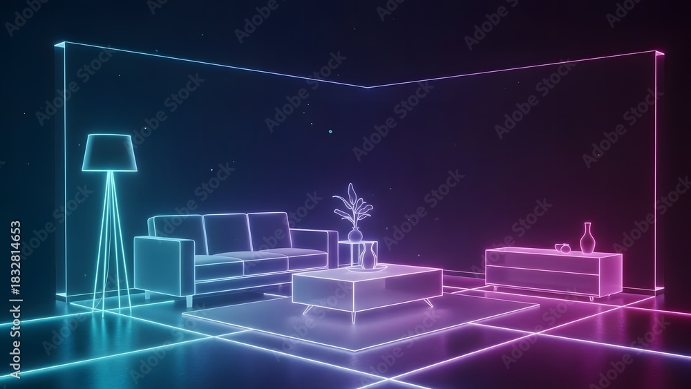 Fototapeta premium living room interior design with futuristic aesthetic and vibrant colors
