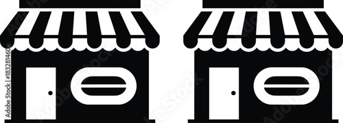 A delightful collection of four colorful, flat-style business storefront vector illustrations representing retail shops, small local stores, or commercial building facades.