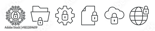 Security thin line icon set. Web minimal editable stroke icons