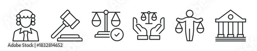 Justice thin line icon set. Web minimal editable stroke icons