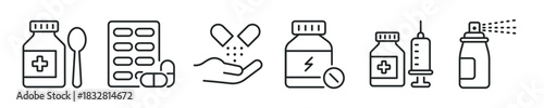 Medicine thin line icon set. Web minimal editable stroke icons