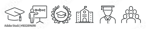 Education thin line icon set. Web minimal editable stroke icons