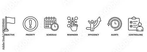 Banner time management concept vector illustration with icons 