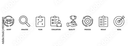 Assessment Analysis Evaluation Measure Business Analytics Vector Illustration Concept with icons 