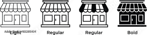 Minimal Black and White Storefront Building Vector Illustration with Shop Window Reflection, Ideal for Retail and Business Graphics.