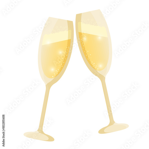champagne glasses isolated on white background. happy new year drink celebrate.