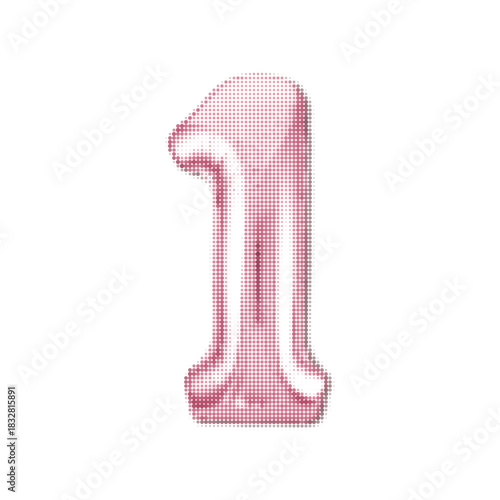 Shiny pink number one balloon illustration with halftone dotted texture on a white background.