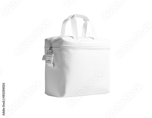 A sleek and modern white insulated bag designed for carrying food and beverages conveniently and stylishly