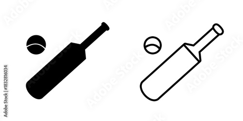 Cricket bat and ball set icon isolated on white background.
