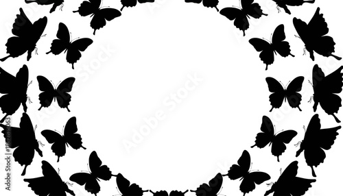 Butterfly Silhouette Wreath A Decorative Black and White Border for Creative Projects
