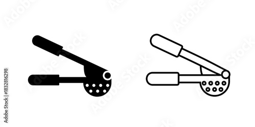Garlic press set icon isolated on white background.