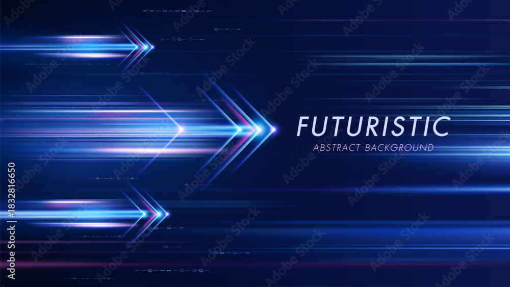 Naklejka premium Futuristic abstract background with glowing blue light arrows and speed lines. Fast data transfer concept.