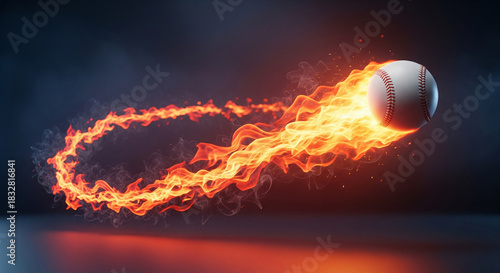 Baseball blazing through the air with a fiery trail, symbolizing speed and power