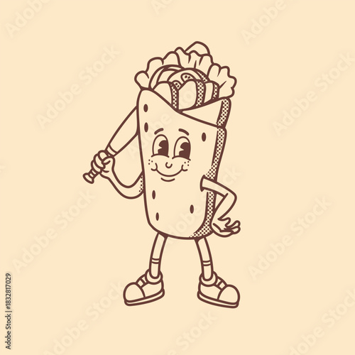 mascot shawarma with baseball outfit good for doodle, brand design, logo design, etc