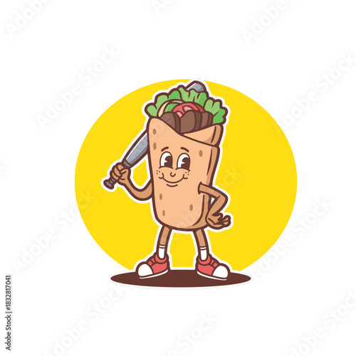 mascot shawarma with baseball outfit good for sticker, badge, element design, print design, etc