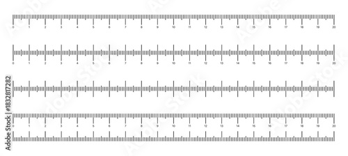 Ruler scale vector with inch markings and numbers, clean minimal design, precise measurement lines, and modern layout for tools, UI, print, and engineering projects.