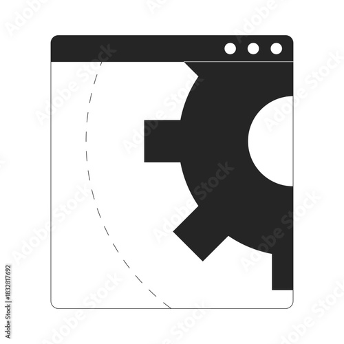 Gear symbol in browser window interface 2D line object. Cogwheel web development. System automation. Software configuration isolated clipart vector ink outline item. Monochrome spot illustration