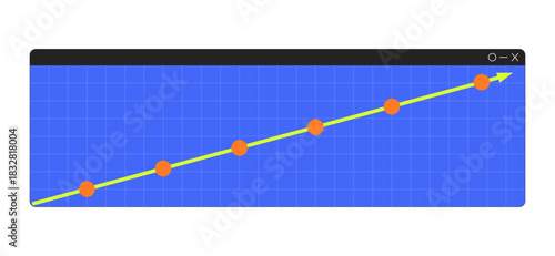 Upward trend graph interface window 2D cartoon object. Increasing data points on blue grid. Business analytics. Chart progress isolated element flat vector clip art on white. Spot illustration