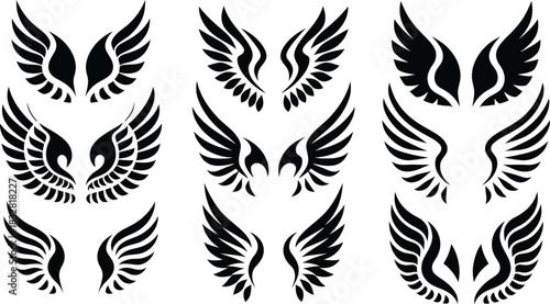 Angel Wings Icon Set, silhouette Vector Wing Design