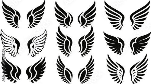 Angel Wings Icon Set, silhouette Vector Wing Design